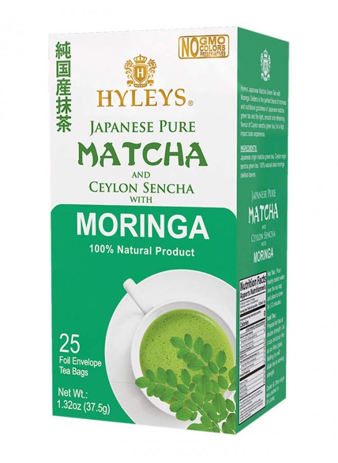 Hyleys Matcha Tea Bags with Moringa Oleifera - 25 Tea Bags (Japanese Pure Matcha Wellness Green Tea)