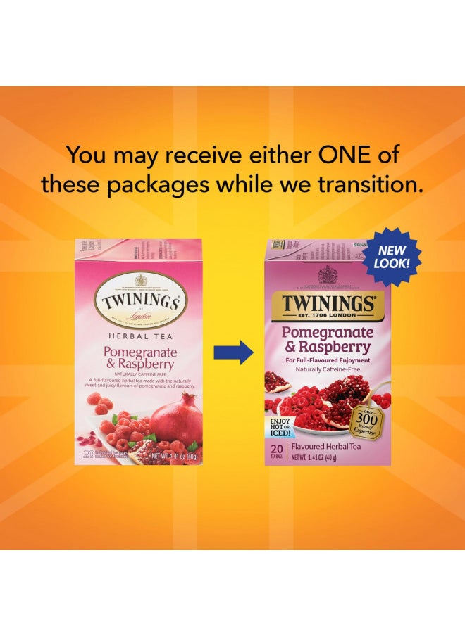 Twinings Pomegranate & Raspberry Tea - Naturally Caffeine-Free Herbal Tea Bags Individually Wrapped, 20 Count (Pack of 2)