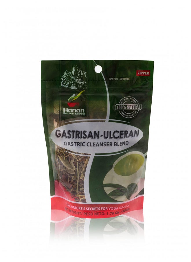 Hanan Peruvian Secrets Gastrisan-Ulceran Herbal Tea | 100% Natural Gastric Cleanser | 1.76oz / 50g Loose Leaf Bag | Naturally Cleanses Digestive Tract and Relieves Stomach Discomfort (Single Pack)