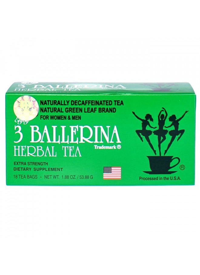 3 Ballerina Chinese Herbal Green Leaf Organic Detox Tea for Weight Loss, Extra Strength- Diet Fat Slimming Drink-Caffeine Free, 18 Tea Bags (1 Box)