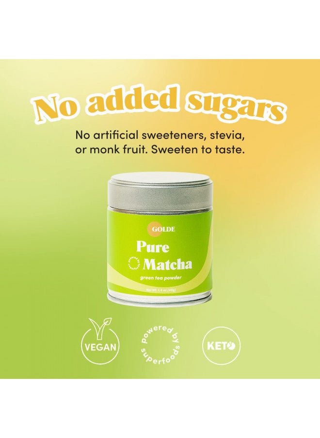 Golde Pure Matcha | Ceremonial Grade Matcha Green Tea Powder | Superfood (40g Tin)