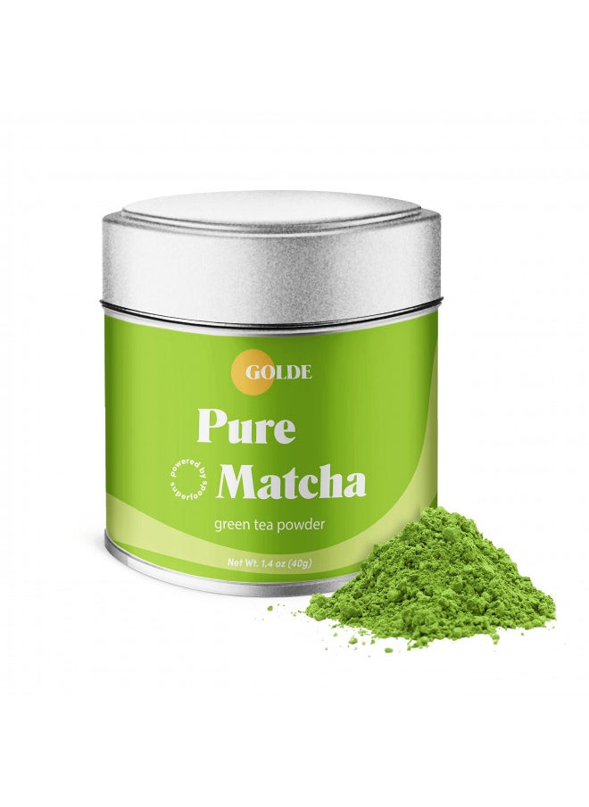 Golde Pure Matcha | Ceremonial Grade Matcha Green Tea Powder | Superfood (40g Tin)