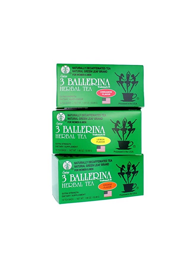 3 Ballerina Tea Extra Strength for Men and Women 3 Boxes Flavored Bundle (Orange, Lemon and Cinnamon Flavors)