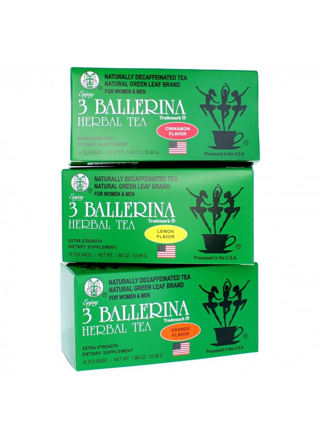 3 Ballerina Tea Extra Strength for Men and Women 3 Boxes Flavored Bundle (Orange, Lemon and Cinnamon Flavors)