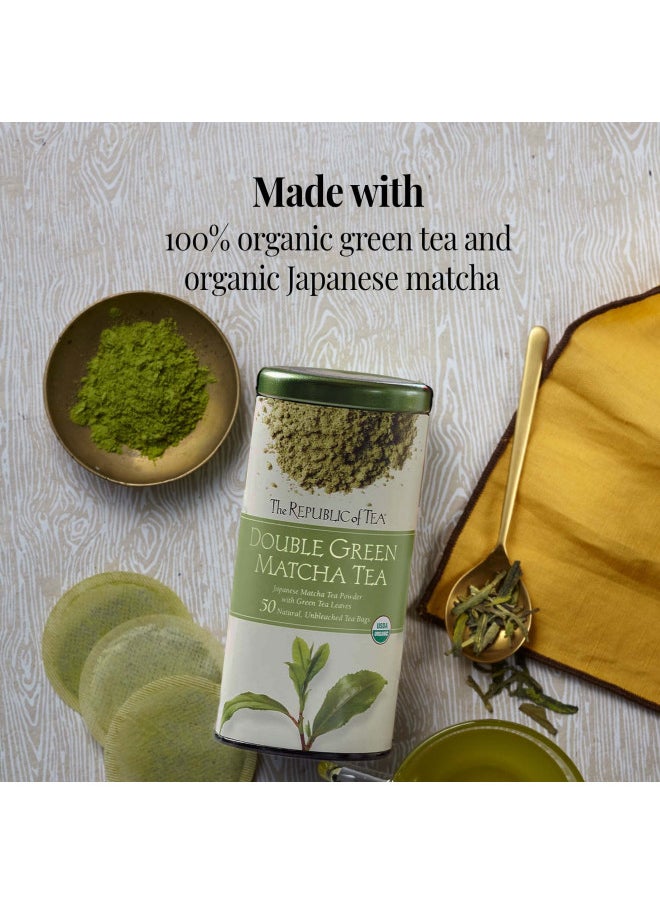 The Republic of Tea Organic Double Green Matcha, Gourmet Blend of Organic Green Tea And Matcha Powder, 50 Count