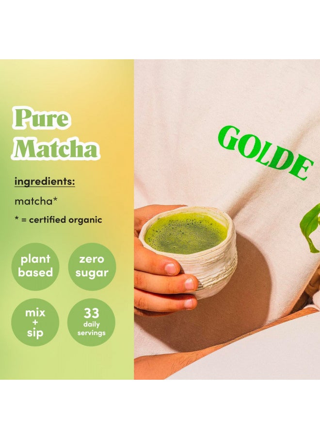 Golde Pure Matcha | 100% Pure Japanese Ceremonial Grade Matcha Powder | Green Tea Superfood with L-Theanine & Antioxidants (100g Pouch)