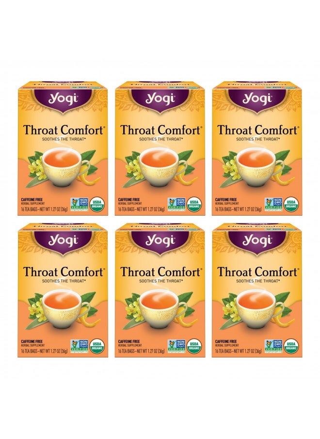 Yogi Tea - Throat Comfort (6 Pack) - Soothes the Throat with Wild Cherry Bark, Licorice Root, Mullein, and Ginger - Caffeine Free - 96 Organic Herbal Tea Bags