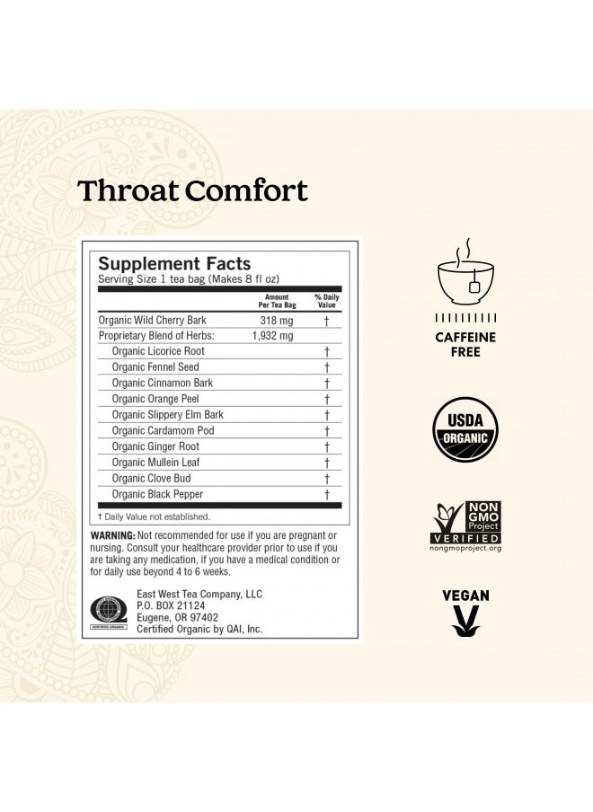 Yogi Tea - Throat Comfort (6 Pack) - Soothes the Throat with Wild Cherry Bark, Licorice Root, Mullein, and Ginger - Caffeine Free - 96 Organic Herbal Tea Bags