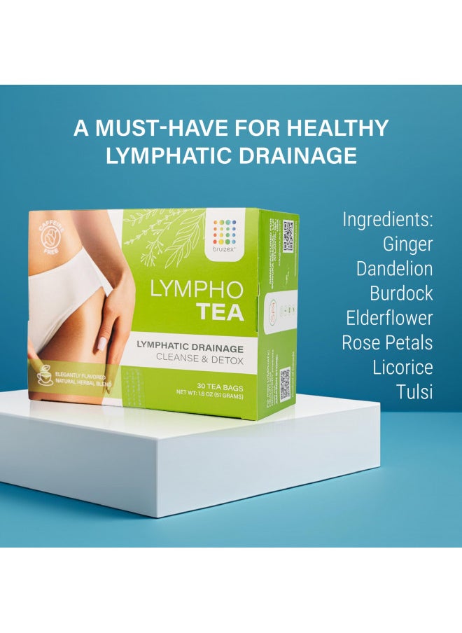 Lymphatic Natural Herbal Tea, Lymphatic Drainage Cleanse & Detox, Ginger Blend for Lymphatic System Health, Post Surgery Recovery Liposuction, BBL, Tummy Tuck, Lipedema & Lymphedema, 30-Pack