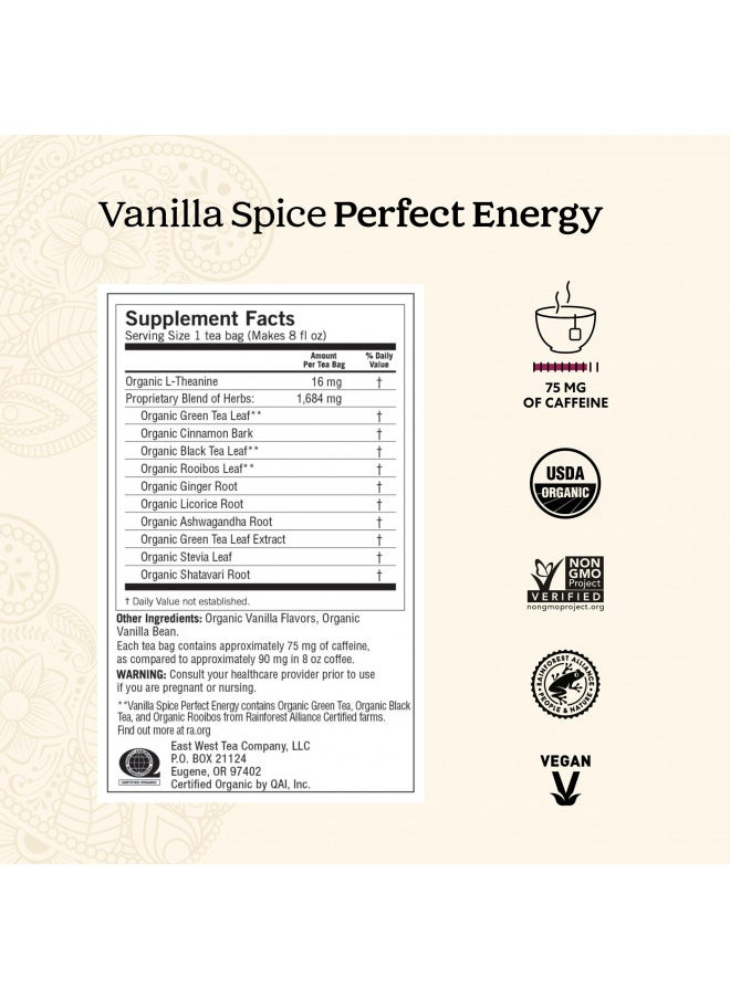 Yogi Tea Vanilla Spice Perfect Energy Tea - 16 Tea Bags per Pack (6 Packs) - Organic Vanilla Energy Tea - Focus Tea - Includes Green Tea, Black Tea, Ashwagandha, L-Theanine & More