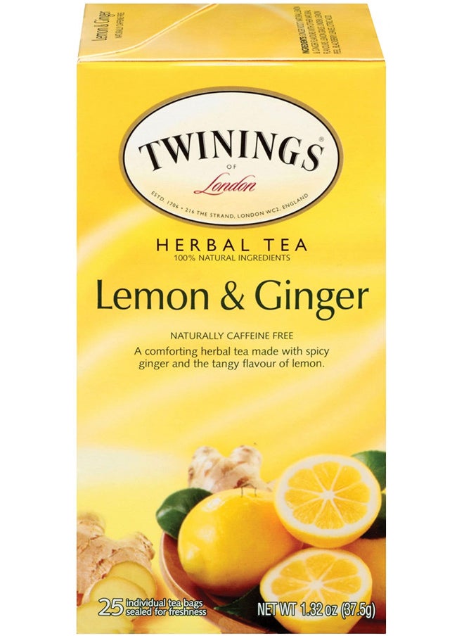 Twinings of London Lemon & Ginger Herbal Tea Bags, 25 Count