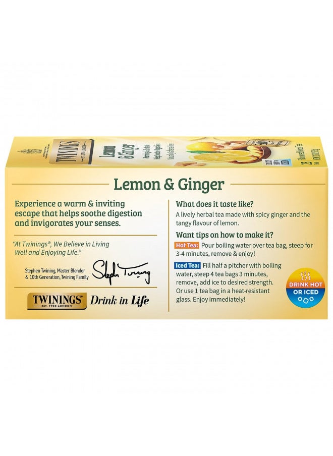 Twinings of London Lemon & Ginger Herbal Tea Bags, 25 Count