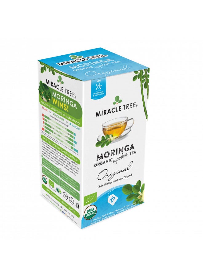 Miracle Tree - Organic Moringa Superfood Tea, 25 Individually Sealed Tea Bags, Original (Keto, Detox, Energy & Immunity Booster, Vegan, Gluten-Free, Organic, Non-GMO, Caffeine-Free)