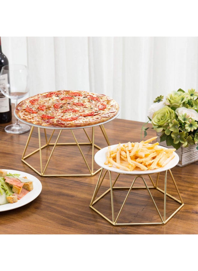 MyGift Brass Plated Metal Pizza Table Stand, Pizza Box Riser, Restaurant Pizza Server Stand, Platter Riser, Set of 2 - Handcrafted in India