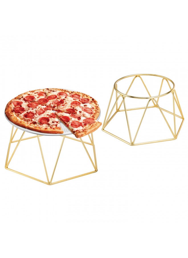 MyGift Brass Plated Metal Pizza Table Stand, Pizza Box Riser, Restaurant Pizza Server Stand, Platter Riser, Set of 2 - Handcrafted in India