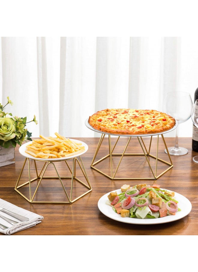 MyGift Brass Plated Metal Pizza Table Stand, Pizza Box Riser, Restaurant Pizza Server Stand, Platter Riser, Set of 2 - Handcrafted in India