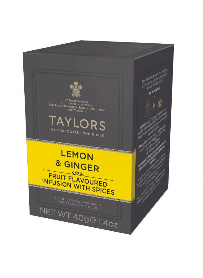 Taylors of Harrogate Lemon & Ginger Herbal Tea, 20 Count (Pack of 6)