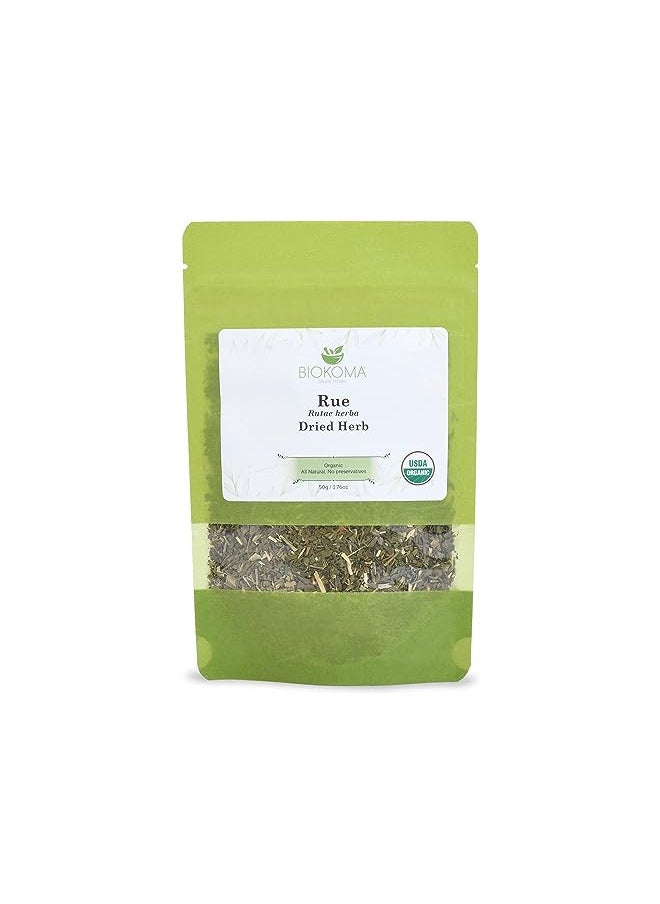 Pure and Organic Biokoma Rue Dried Herb - Natural Herbal Tea in Resealable Pack Moisture Proof Pouch - 50g