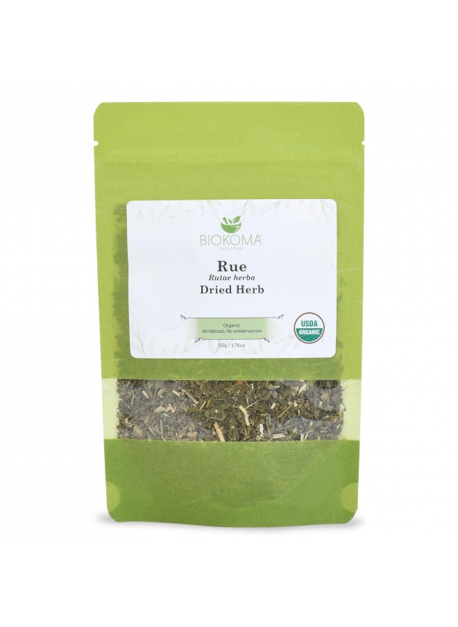 Pure and Organic Biokoma Rue Dried Herb - Natural Herbal Tea in Resealable Pack Moisture Proof Pouch - 50g