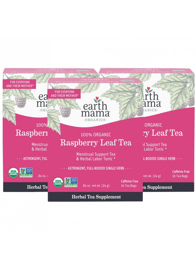 Earth Mama Organic Raspberry Leaf Tea Bags for Labor Tonic and Menstrual Support, 16-Count (3-Pack)