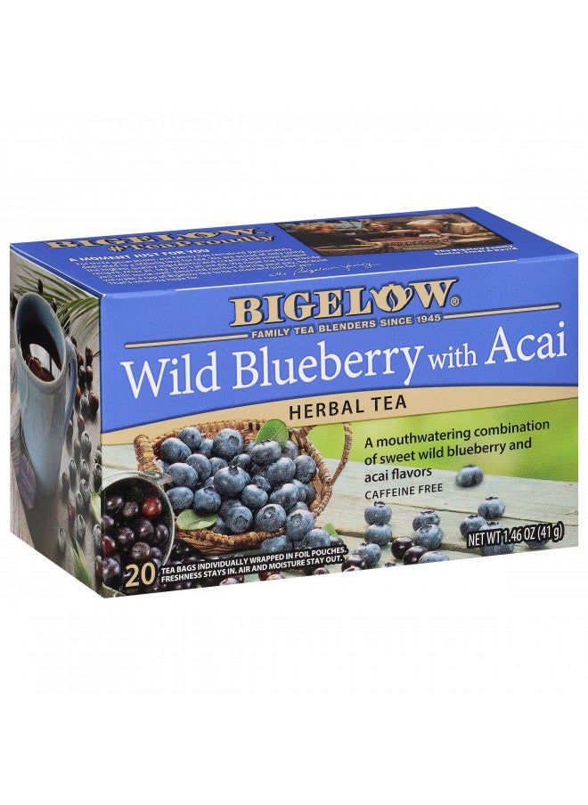 Bigelow Tea Wild Blueberry with Acai Herbal Tea, 20-Count (Pack of 6), Caffeinated 120 Tea Bags Total