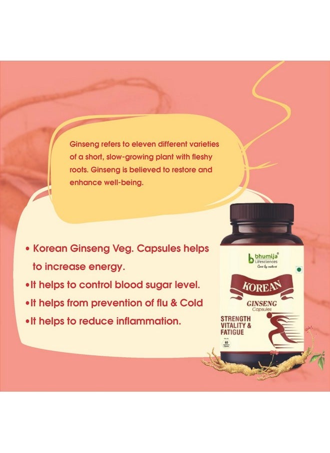 Korean Red Ginseng 60 Vegetarian Capsules, Pack Of 1 | Helps In Improving Strength, Vitality And Is Effective For Fatigue