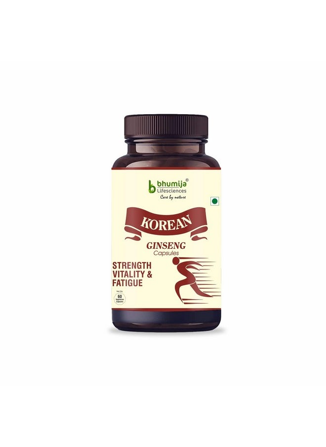 Korean Red Ginseng 60 Vegetarian Capsules, Pack Of 1 | Helps In Improving Strength, Vitality And Is Effective For Fatigue