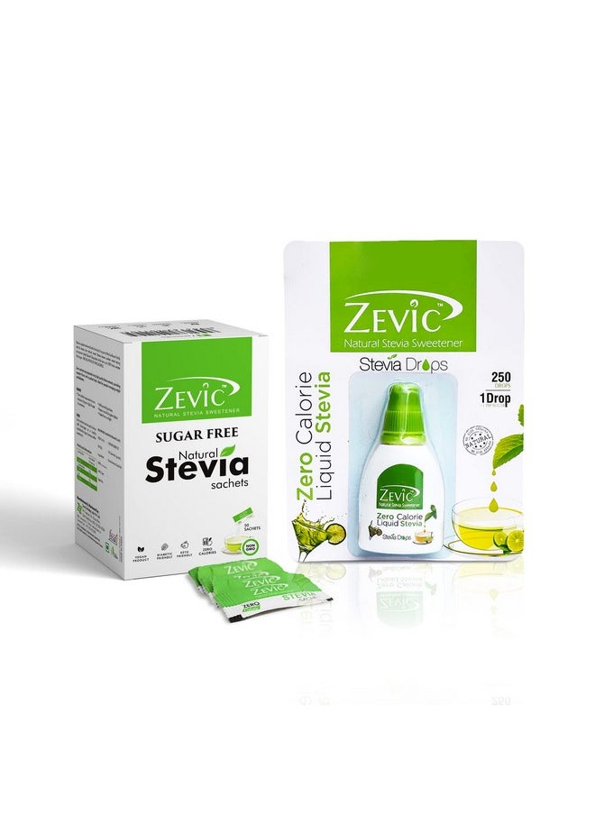 Stevia White Sachets (50 Sachets) + Stevia Liquid 250 Drops - Combo