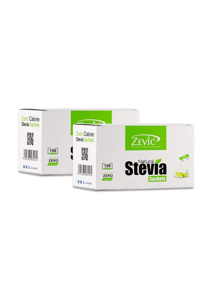 100% Sugar Free Natural Stevia Sachets | Zero Calories | Vegan & Keto | Diabetic Friendly - 150 Units, (Pack Of 2)