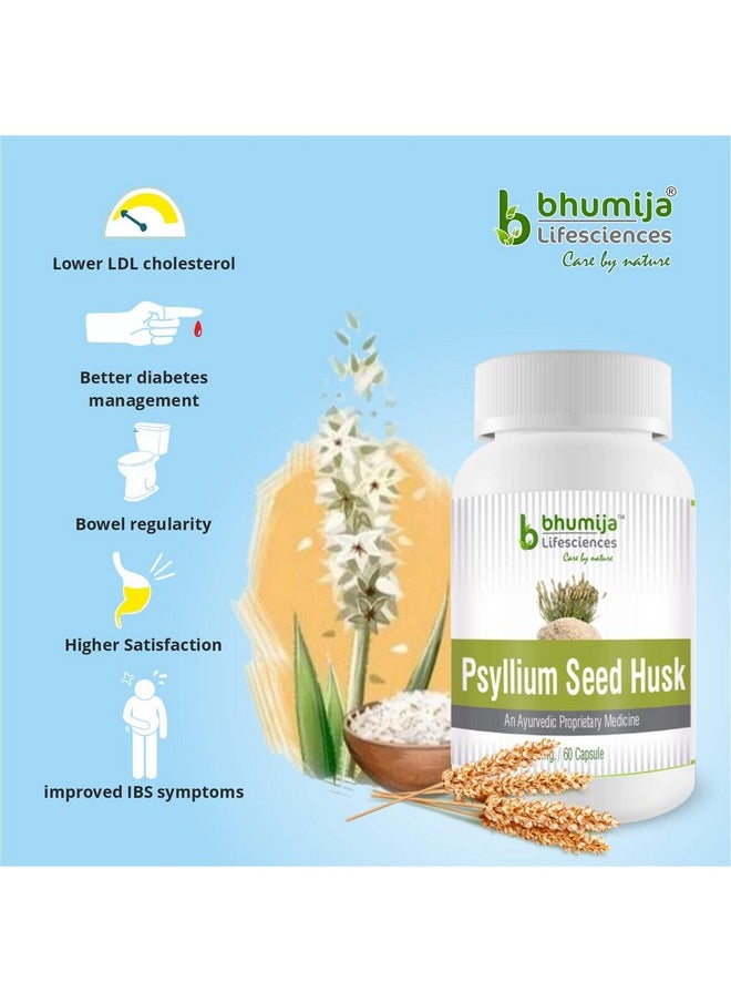 Psyllium Husk Capsules (Isabgol) Pack Of 2, 60 Capsules Each | Natural Ingredients | For Cholesterol, Blood Sugar, Constipation