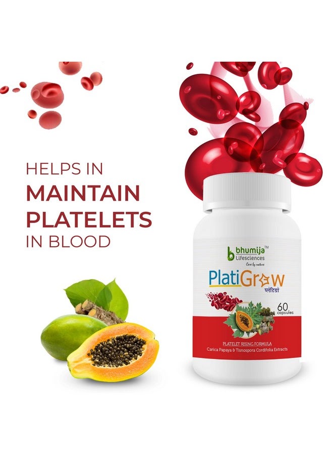 Platigrow 500 Mg 60 Capsules, Improves Platelet Count, Carica Papaya & Giloy Tulsi Extracts