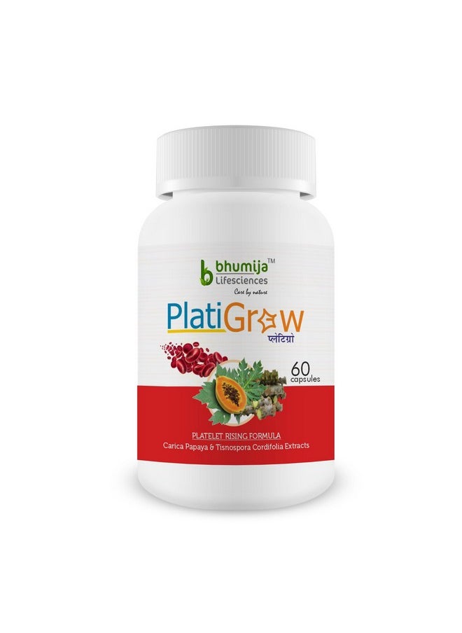 Platigrow 500 Mg 60 Capsules, Improves Platelet Count, Carica Papaya & Giloy Tulsi Extracts