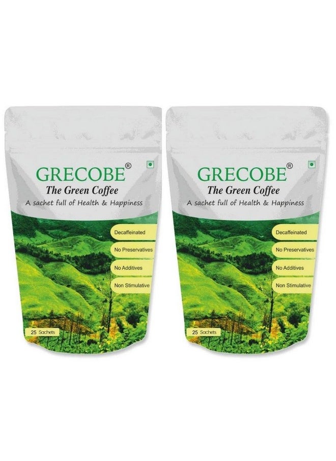 Grecobe Pure Green Coffee Beans Extract Sachets(Powder)| 25 Sachets Per Pouch | Decaffeinated, Additive-Free, Rich In Antioxidants (Pack Of 2)