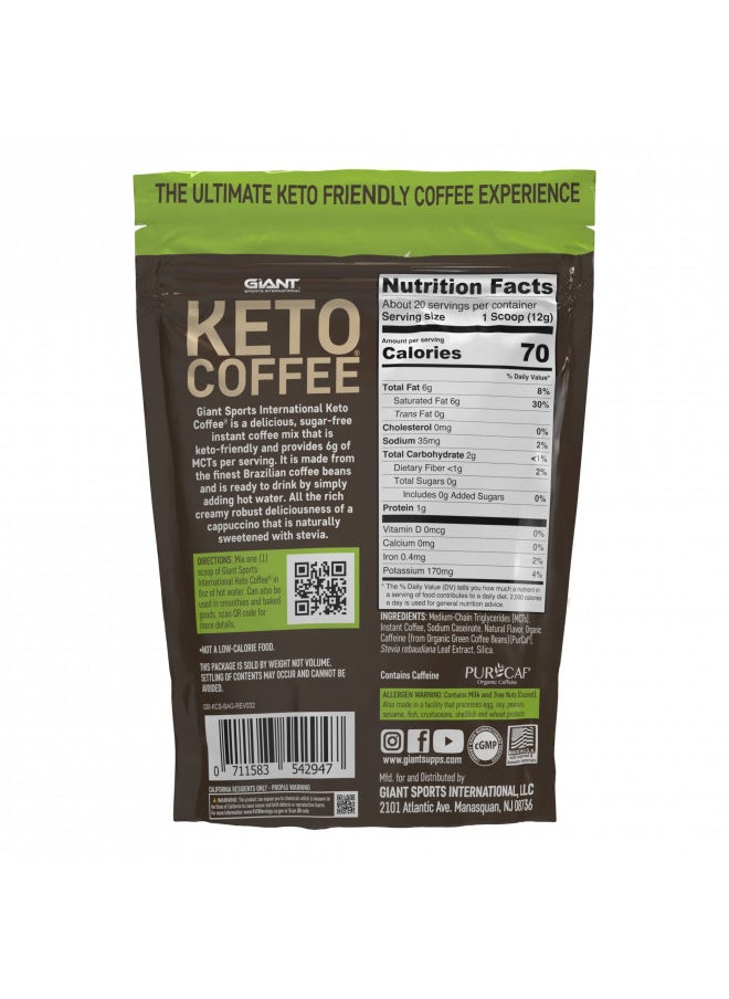 Giant Sports Keto Coffee, Instant Ketogenic Coffee beverage powder mix, 6g of MCT Oil powder per serving, Naturally Sweetened, Sugar Free, 20 Servings