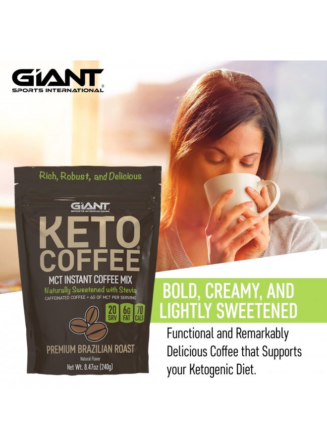 Giant Sports Keto Coffee, Instant Ketogenic Coffee beverage powder mix, 6g of MCT Oil powder per serving, Naturally Sweetened, Sugar Free, 20 Servings