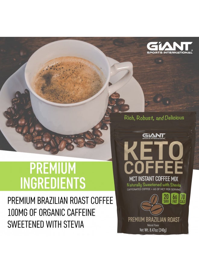 Giant Sports Keto Coffee, Instant Ketogenic Coffee beverage powder mix, 6g of MCT Oil powder per serving, Naturally Sweetened, Sugar Free, 20 Servings