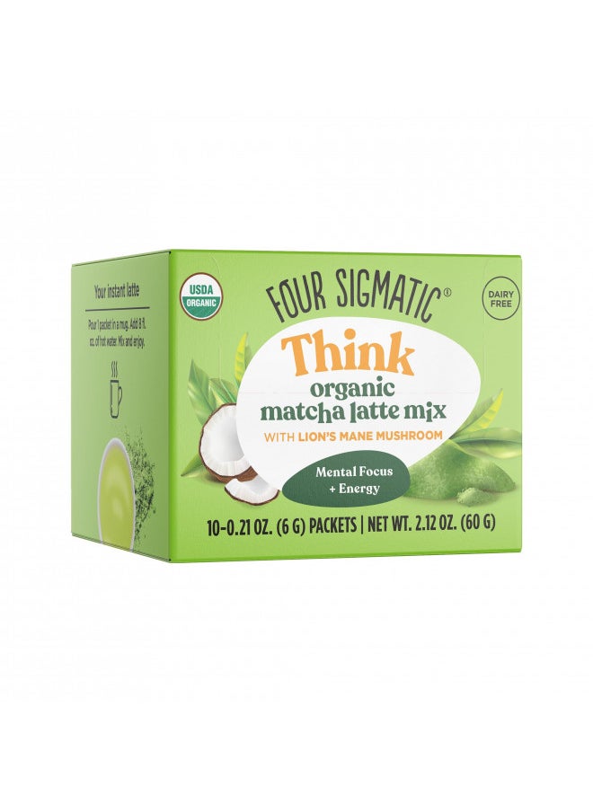 Matcha Latte Mix by Four Sigmatic | Lions Mane Mushroom, Organic Matcha, Maitake & Moringa | Focus, Creativity & Productivity Support | 20mg Caffeine | Vegan, Gluten-Free | 0.21 Ounce | Pack of 10