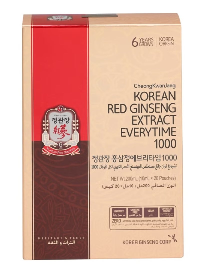 Korean Red Ginseng Everytime1000 - 10Ml x 20 Pouches