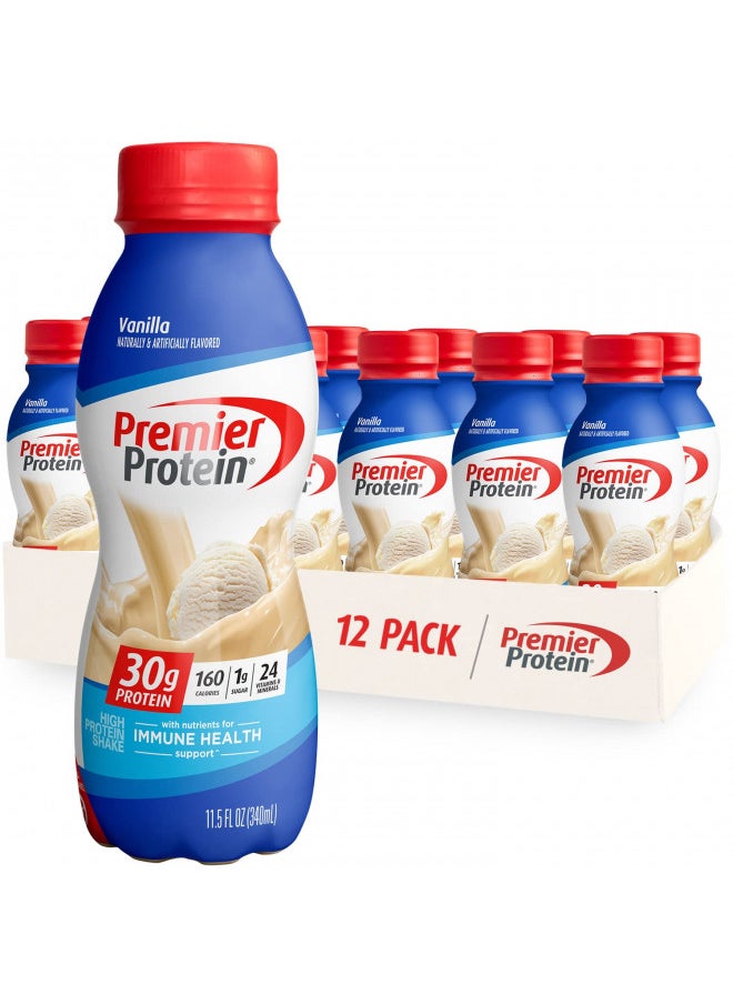 Premier Protein Shake, Vanilla, 30g Protein, 1g Sugar, 24 Vitamins & Minerals, Nutrients to Support Immune Health 11.5 Fl Oz (Pack of 12)