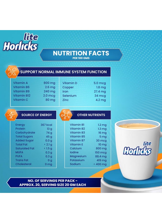 Horlicks Lite Health & Nutrition drink - 450 g Pet Jar (Regular Malt)