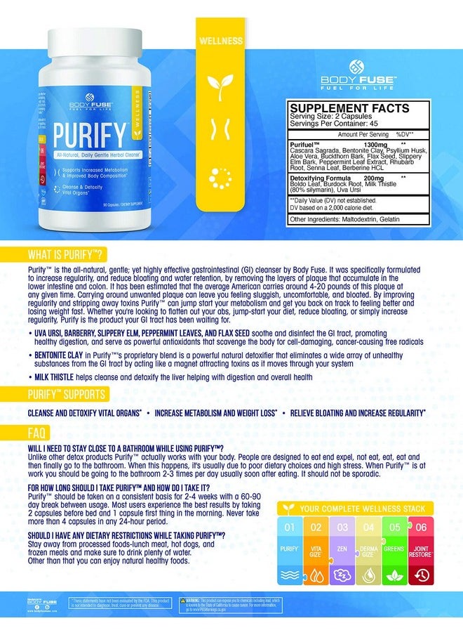 Purify | All Natural Internal Organ Gi Detox | 45 Servings 90 Capsules