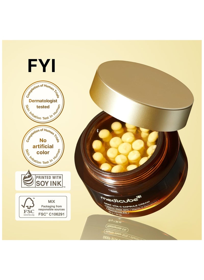 Medicube Deep Vitamin C Golden Capsule Face Moisturizer - Liposome Capsules For Wrinkles, Skin Radiance - Transparent Gel for Glow Hydration - Korean Skin Care 1.94 oz