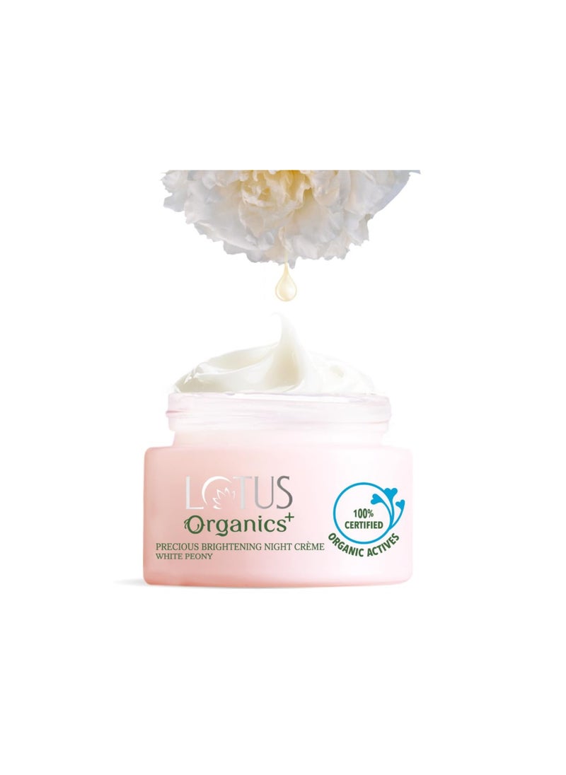 Lotus Organics+ Precious Brightening Night Cream | For Dark Spots, Blemishes & Pigmentation | Night Moisturiser | Sulphate & Paraben Free | All Skin Types | 50g