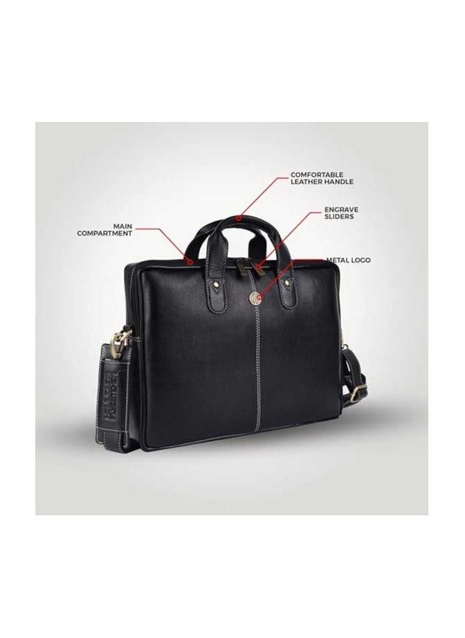 HAMMONDS FLYCATCHER Genuine Leather Laptop Bag for Men/Office Bag for Men, Black |Fits Upto 14 Inch Laptop Bag/MacBook |Leather Bag for Men with Shoulder Straps |Crossbody Laptop Messenger Bag for Men