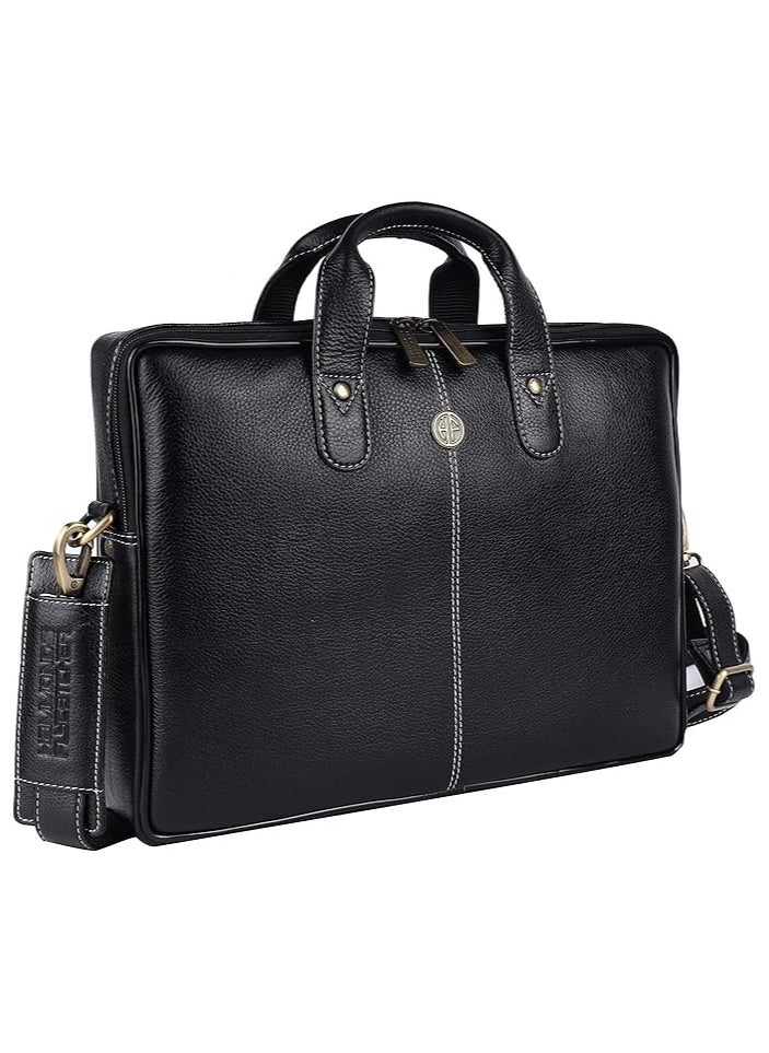 HAMMONDS FLYCATCHER Genuine Leather Laptop Bag for Men/Office Bag for Men, Black |Fits Upto 14 Inch Laptop Bag/MacBook |Leather Bag for Men with Shoulder Straps |Crossbody Laptop Messenger Bag for Men