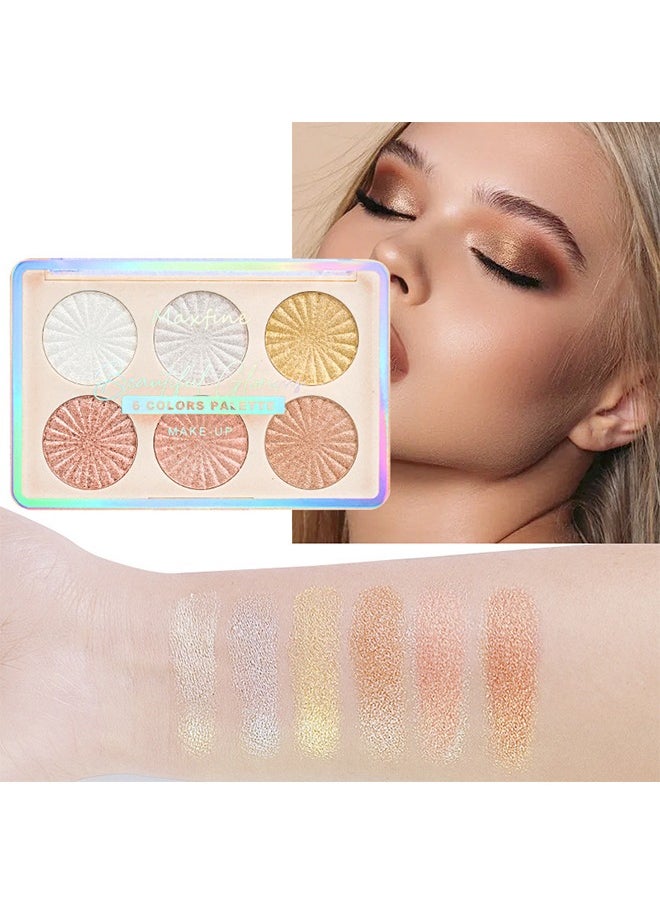 6 colors palette,Highlighte Disc Makeup for Face,Eye,Cheek and Body, Highly Pigmented Eyeshadow,Makeup, Metallic Glitter Shimmer Bronzer, Pearl White, Pink, Champagn #G01