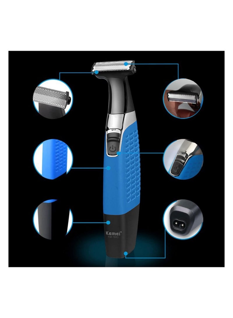 KM-1910 Professional Waterproof USB Rechargeable Body And Beard Trimmer And Hair Remover For Eyebrows, Facial Hair For Men And Women, Blue Color (Saudi Version)