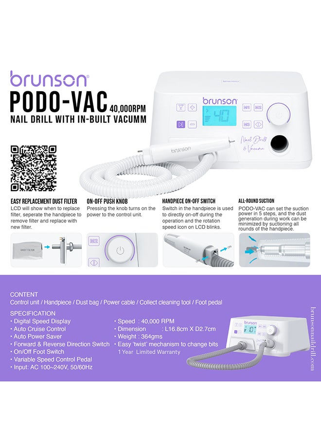 Podo-Vac Nail Drill Machine With In Built Vacuum, 40,000 Rpm | Nail Drill Dust Collector All In One Machine.