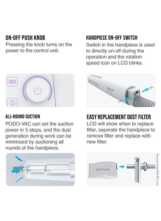 Podo-Vac Nail Drill Machine With In Built Vacuum, 40,000 Rpm | Nail Drill Dust Collector All In One Machine.