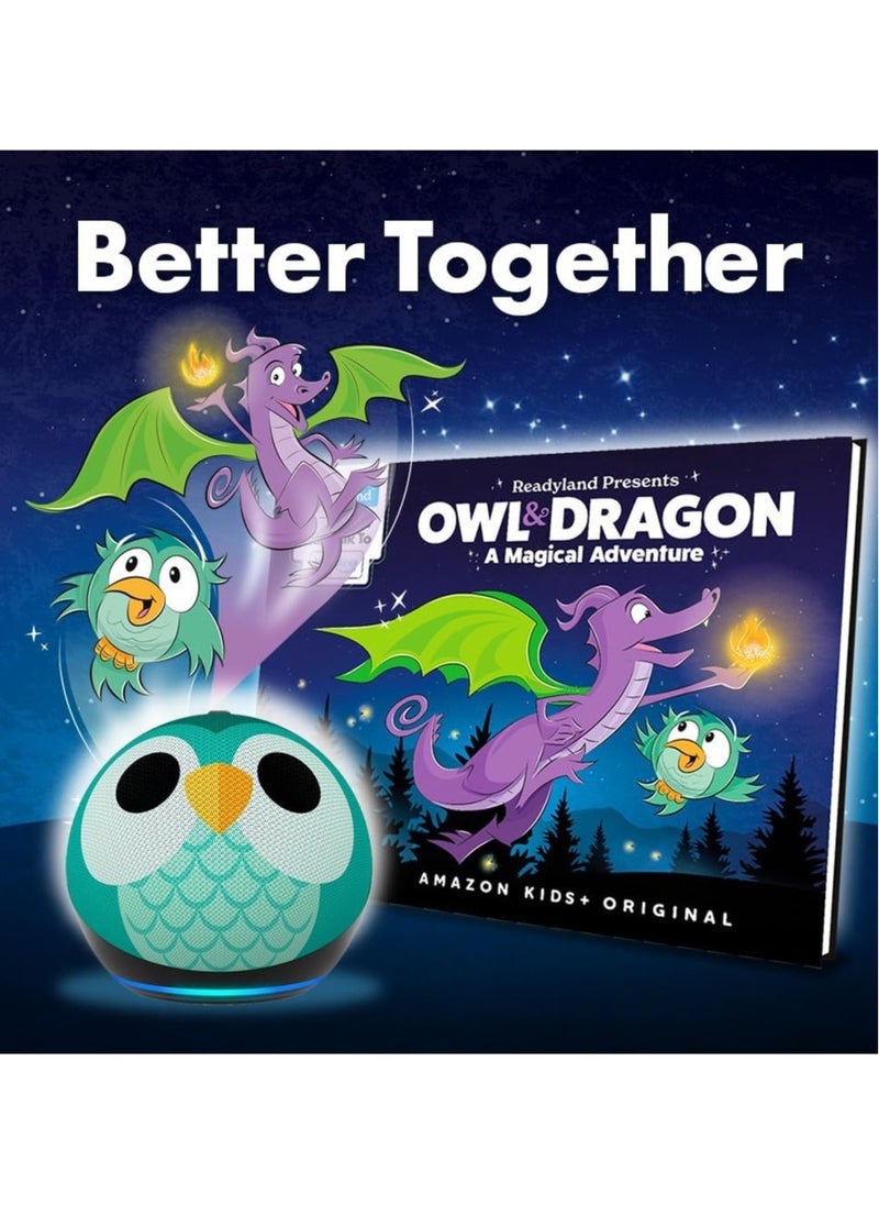 Echo Dot Kids 5th Gen supports Alexa a new design an account equipped with a parental control system in the shape of a dragon the fifth generation a recent version(Owl)